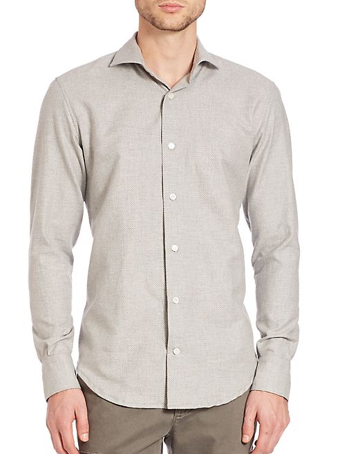 Eleventy - Micro Dot Brushed Cotton Button-Down Shirt