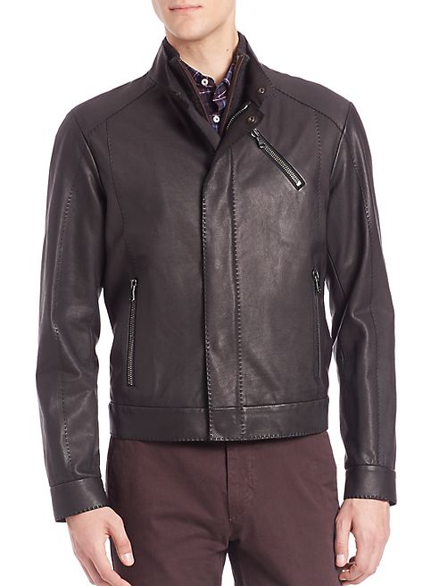 Saks Fifth Avenue Collection - & Lamb Leather Zip Front Jacket