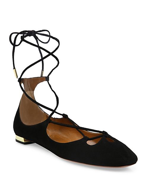 Aquazzura - Dancer Suede Lace-Up Flats