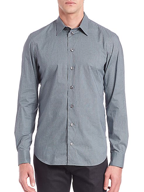 Armani Collezioni - Zigzag-Dot Woven Cotton Button-Down Shirt