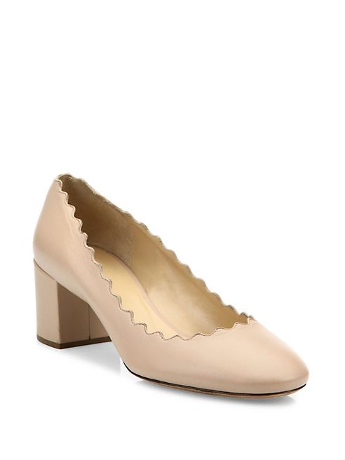 Chloé - Leather Scalloped Leather Block-Heel Pumps