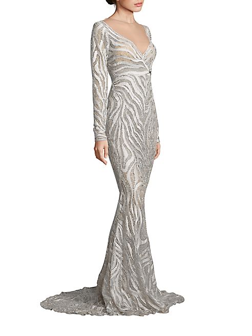 Berta - Long-Sleeve Beaded Gown