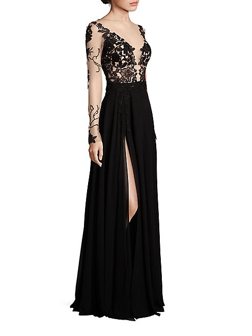 Berta - Embroidered Long-Sleeve Gown