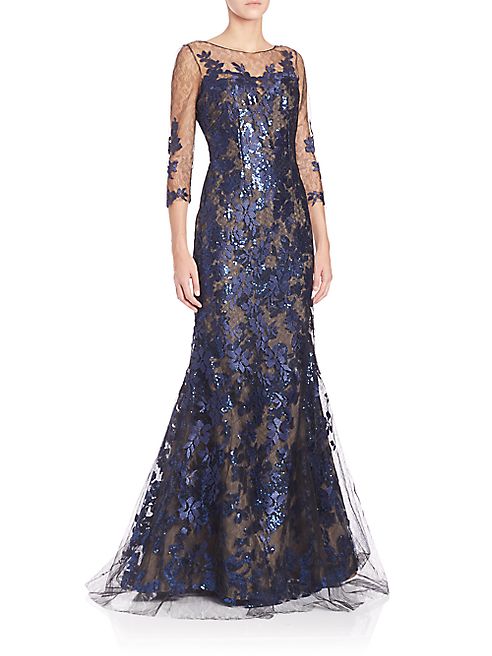 RENE RUIZ - Floral Lace Applique Gown