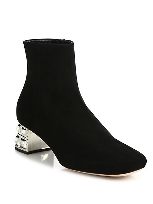 Miu Miu - Jewel-Heel Suede Booties