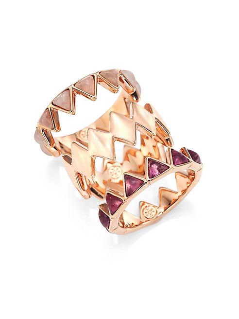 Tory Burch - Puzzle Amethyst & Rose Quartz Rings