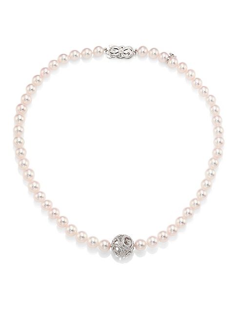 Mikimoto - 7-7.5MM White Akoya Pearl, Diamond & 18K White Gold Strand Necklace