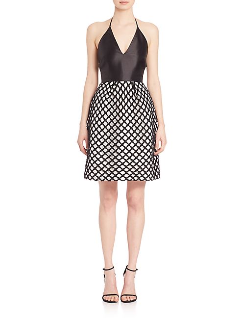 ML Monique Lhuillier - Satin Halter Lace Novelty Dress