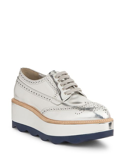 Prada - Brogue Leather Platform Oxfords