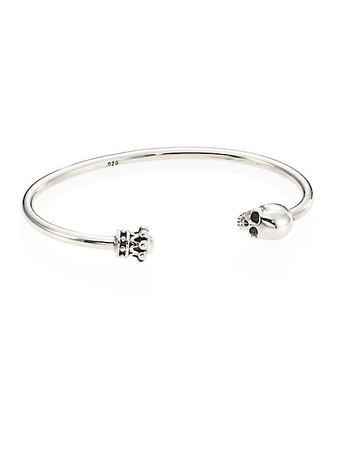 King Baby Studio - Skull & Crown Sterling Silver Thin Wire Cuff Bracelet