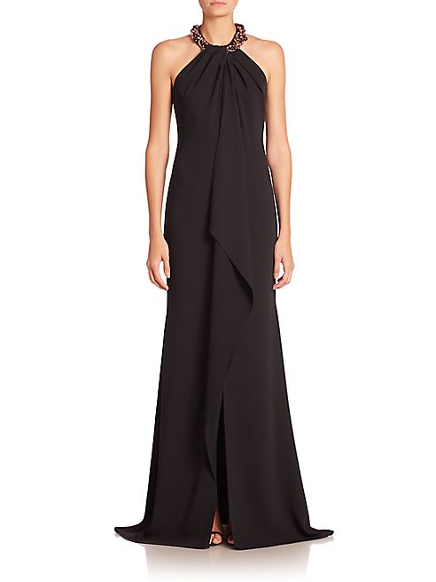 Carmen Marc Valvo - Beaded Cascade-Front Gown