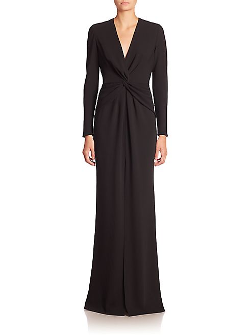 Carmen Marc Valvo - Long Sleeve Knot-Front Gown