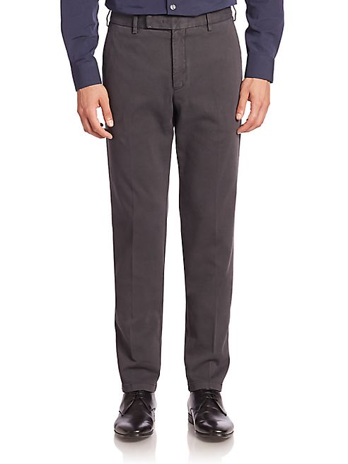 Armani Collezioni - Flat-Front Stretch-Cotton Trousers