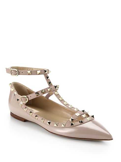 Valentino - Rockstud Patent Leather Cage Flats