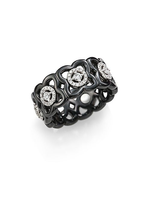 De Beers - Moonlight Enchanted Lotus Diamond, 18K White Gold & Black Ceramic Band Ring