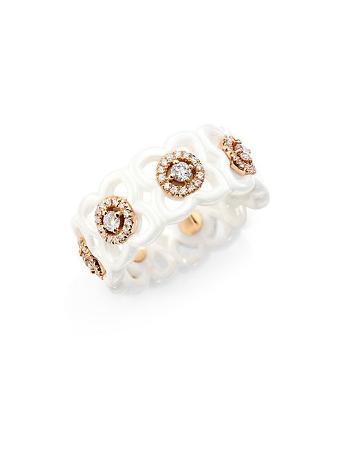 De Beers - Daylight Enchanted Lotus Diamond, 18K Rose Gold & White Ceramic Band Ring