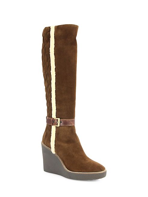 Aquatalia - Viviana Suede & Faux-Fur Wedge Boots