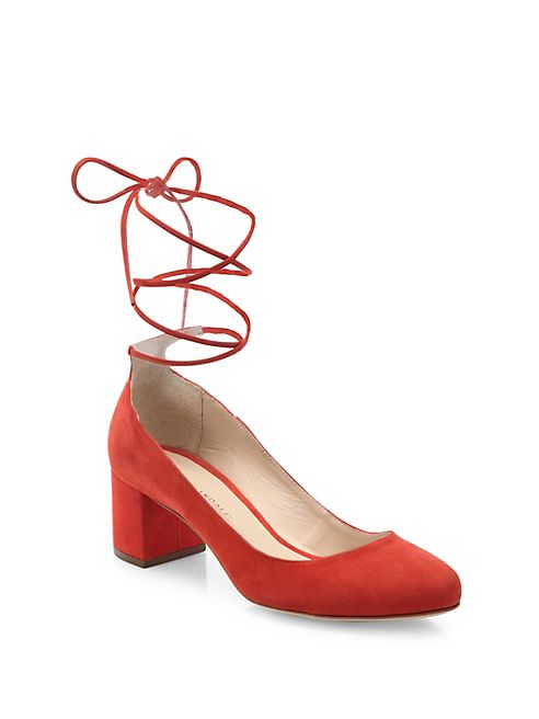 Loeffler Randall - Clara Suede Ankle-Wrap Block Heel Pumps