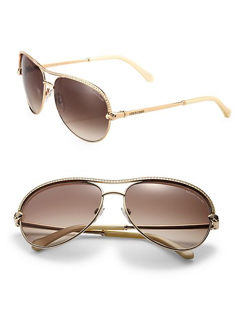 Roberto Cavalli - 61MM Crystal & Metal Aviator Sunglasses