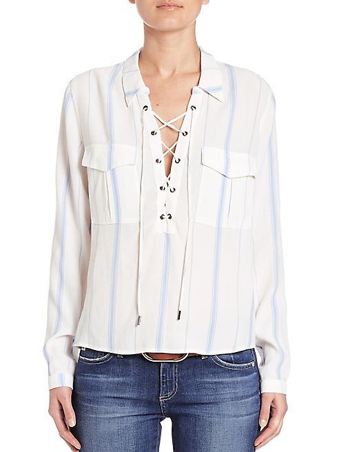 L'acadamie - Long Sleeve Lace-Up Blouse