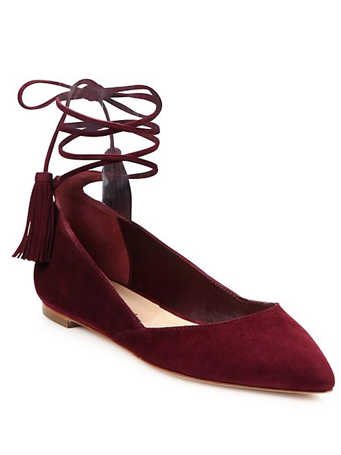 Loeffler Randall - Penelope Suede Point Toe Tassel Tie Flats