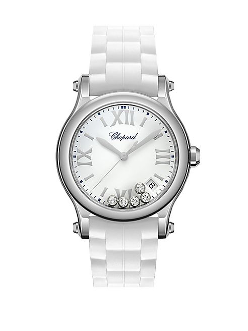 Chopard - Happy Sport Diamond, Stainless Steel & Rubber Strap Watch