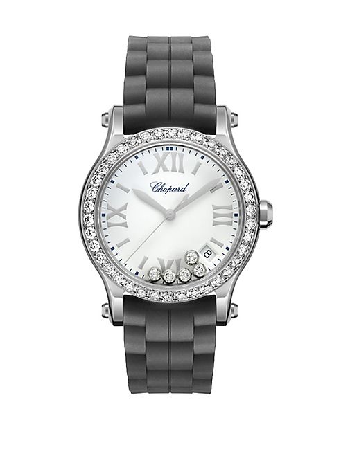 Chopard - Happy Sport Diamond, Stainless Steel & Rubber Strap Watch