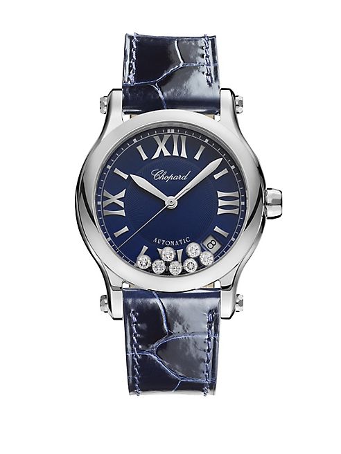 Chopard - Happy Sport Diamond, Stainless Steel & Leather Strap Watch