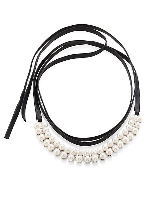 Fallon - Monarch Faux Pearl & Leather Wrap Choker