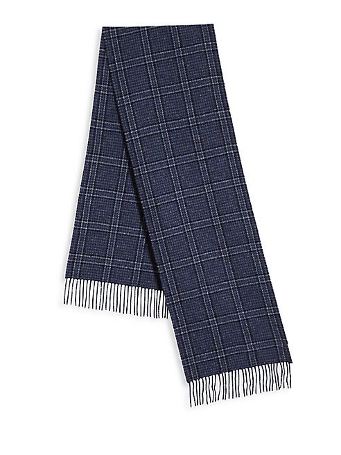 Saks Fifth Avenue Collection - Johnstons of Elgin Check Patterned Cashmere Fringed Scarf