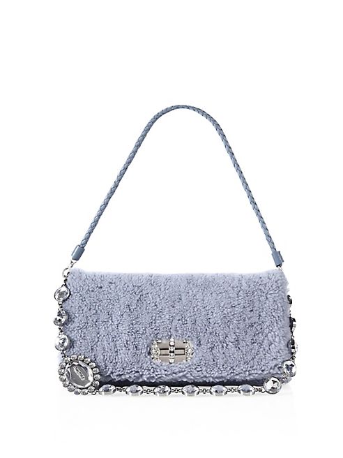 Miu Miu - Crystal-Strap Shearling & Leather Pochette