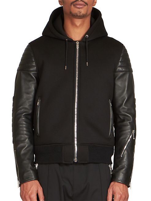 Givenchy - Neoprene Leather Hooded Bomber Jacket