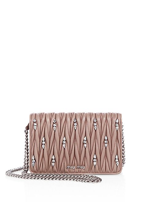 Miu Miu - Matelassé Leather & Crystal Chain Wallet