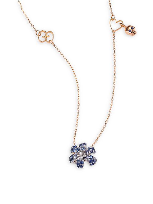 Gucci - Floral Diamond, Blue Sapphire & 18K Rose Gold Necklace