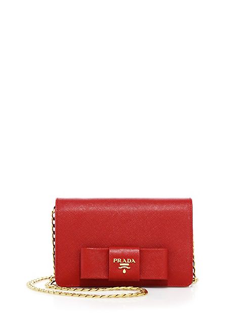 Prada - Luxe Bow Saffiano Leather Chain Wallet