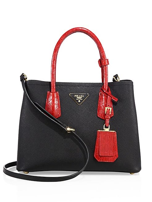 Prada - Small Double Saffiano Leather & Crocodile Tote