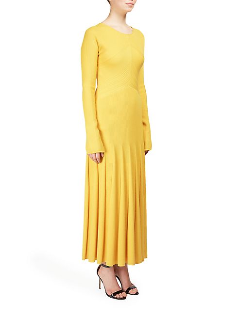 Cédric Charlier - Long Sleeve Ribbed Knit Midi Dress