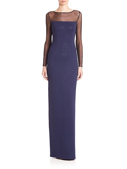 St. John - Embellished Illusion Knit Gown