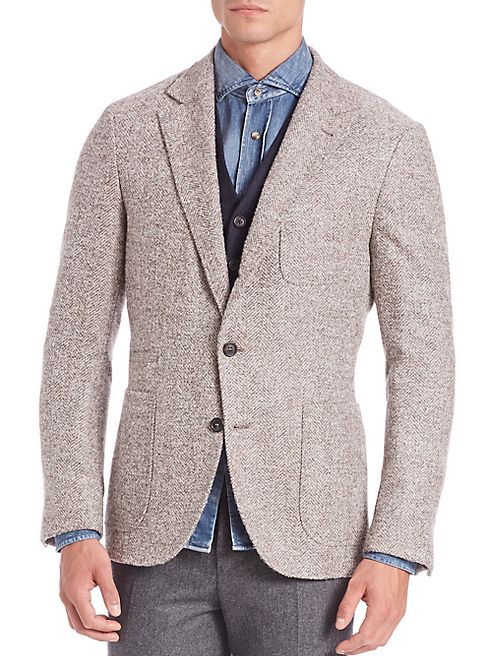 Brunello Cucinelli - Virgin Wool & Cashmere Blend Herringbone Deconstructed Jacket