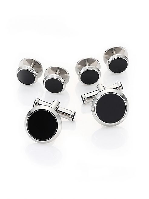 Montblanc - Onyx & Stainless Steel Tuxedo Studs & Cuff Links Set