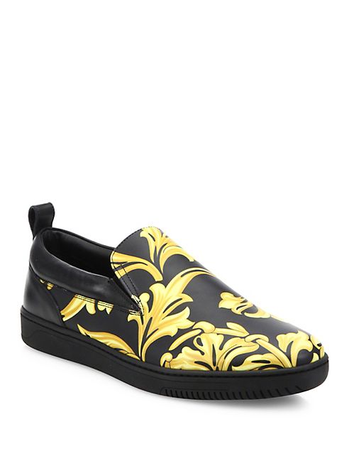 Versace - Barocco Leather Slip-On Sneakers