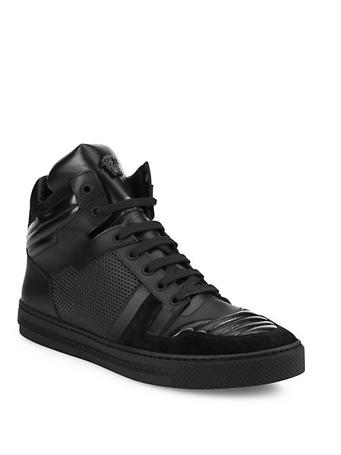 Versace - Mixed Media Leather Lace-Up Shoes