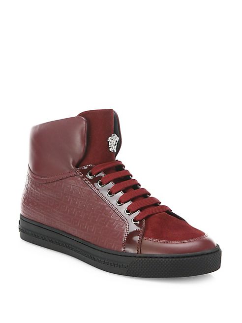 Versace - Grecca Embroidered High-Top Sneakers