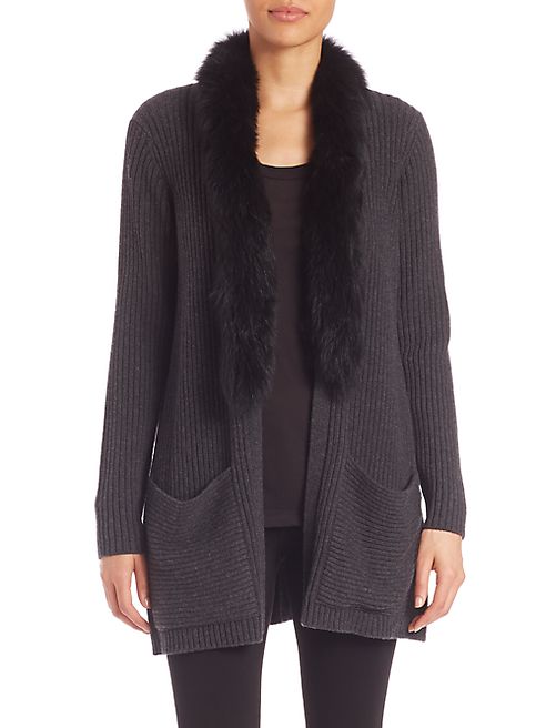 MILLY - Fox Fur-Trim Woool Cardigan