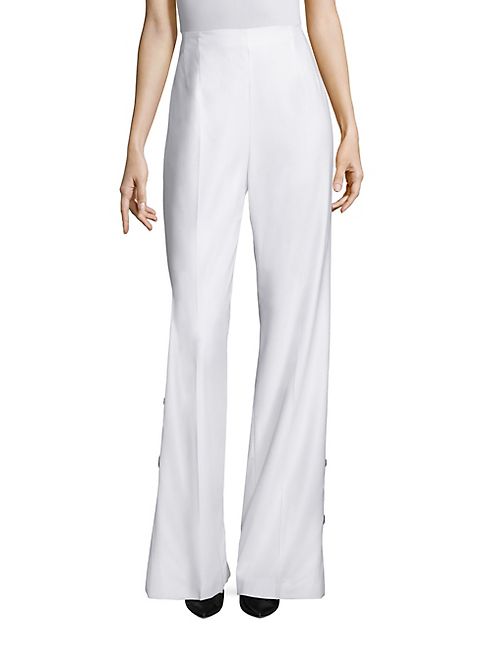 Escada - Side-Button Wool Wide-Leg Pants