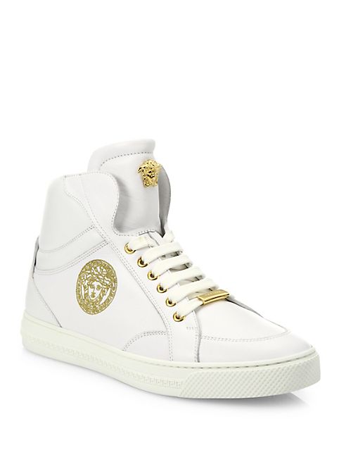 Versace - Leather High-Top Sneakers