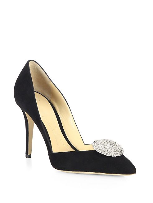 Giorgio Armani - Embellished Suede d'Orsay Point Toe Pumps