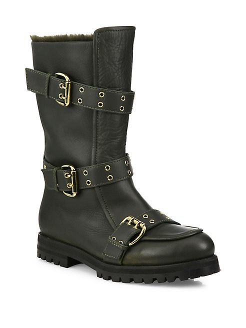 Jimmy Choo - Deryn Flat Leather & Shearling Boots