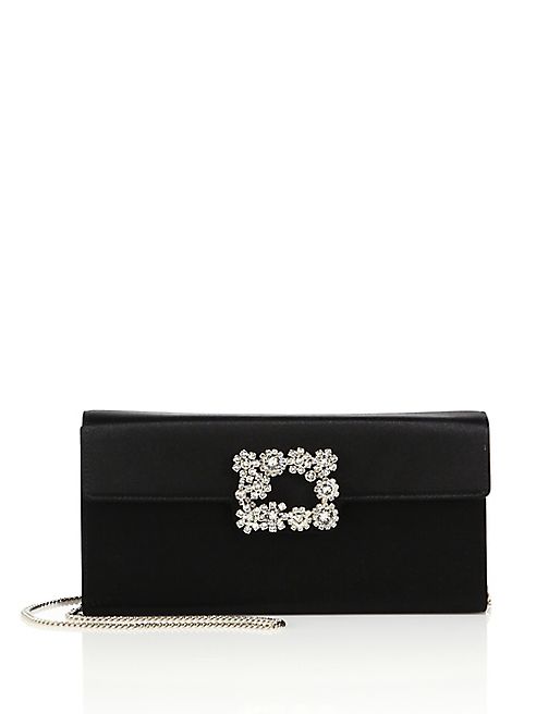 Roger Vivier - Satin Crystal-Flower Envelope Clutch