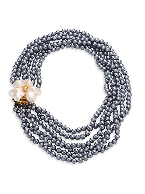 Kenneth Jay Lane - 6 Rows Faux-Pearl Flower Necklace